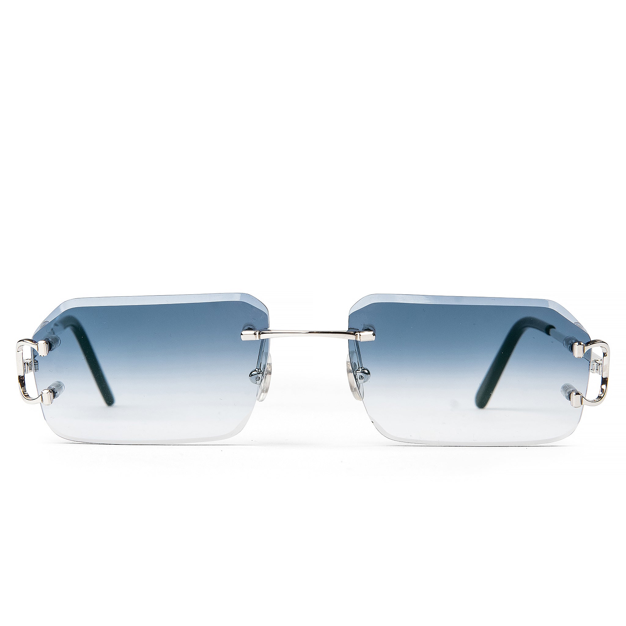 Image of Cartier Eyewear Custom CT0092O-002 C Decor Silver Blue Rimless Sunglasses